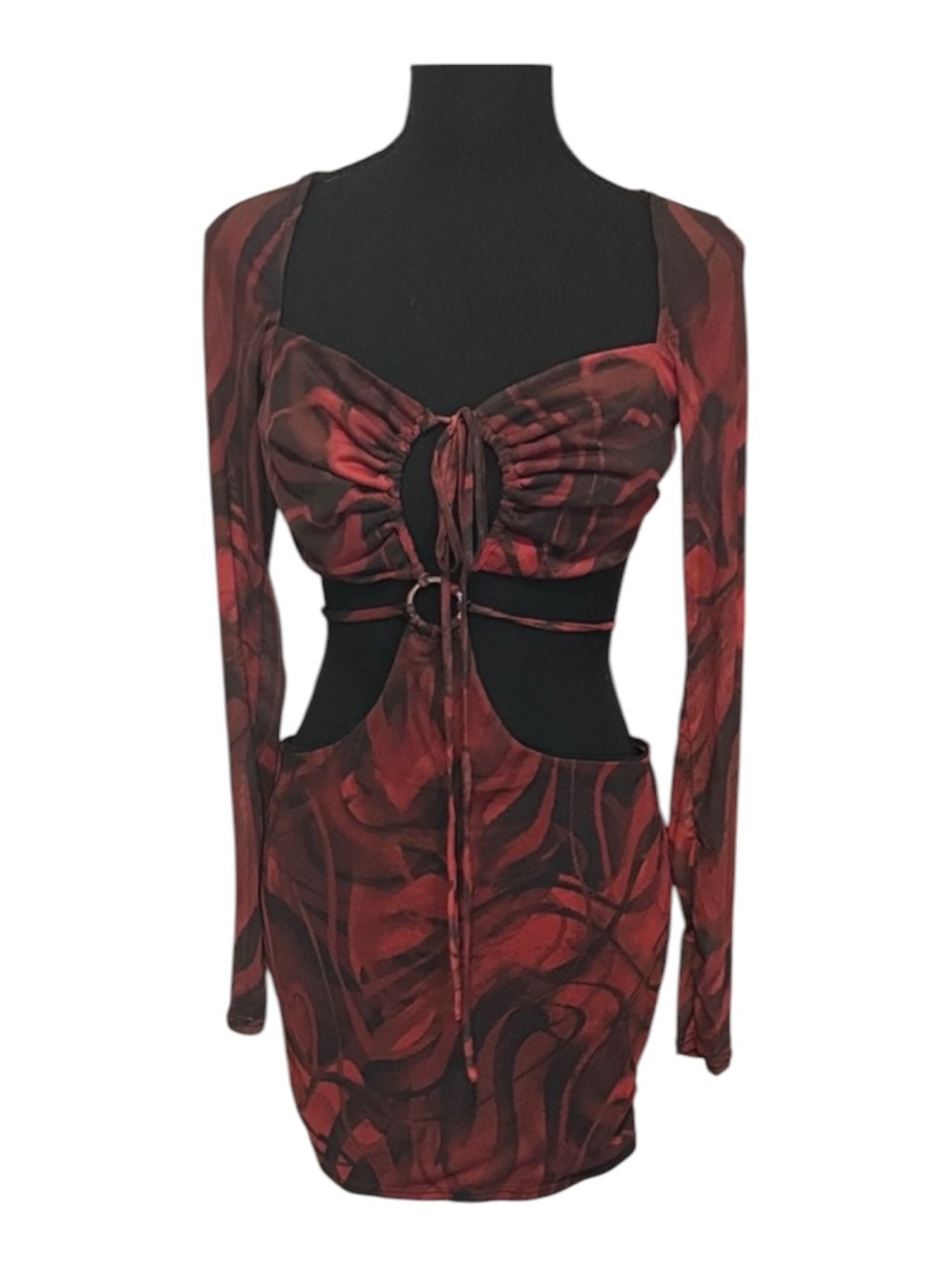 Fashion Nova Red & Black Keep It Sweet Mesh Micro Mini Dress Tag